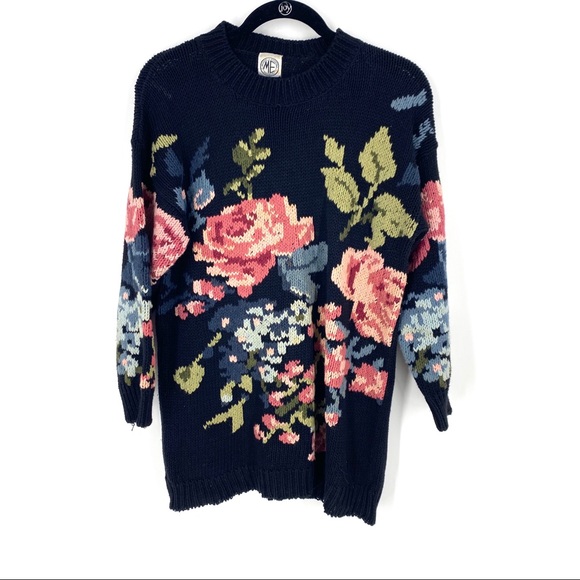Vintage Sweaters - Vintage | Knit Sweater with Rose Design Sz M